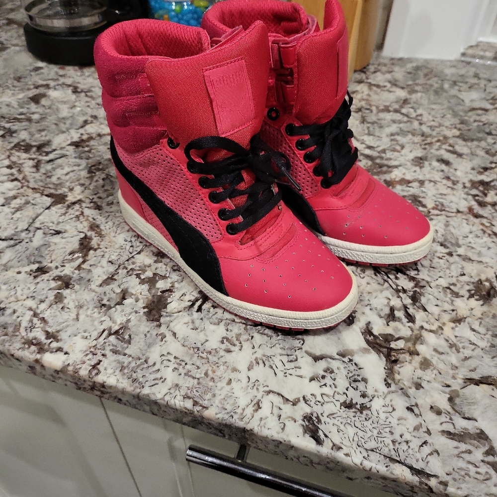 Puma Red and Black High-Top Sneakers
